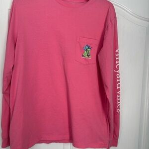 Vineyard Vines Pink Long Sleeve Tee with Graphic Pocket
